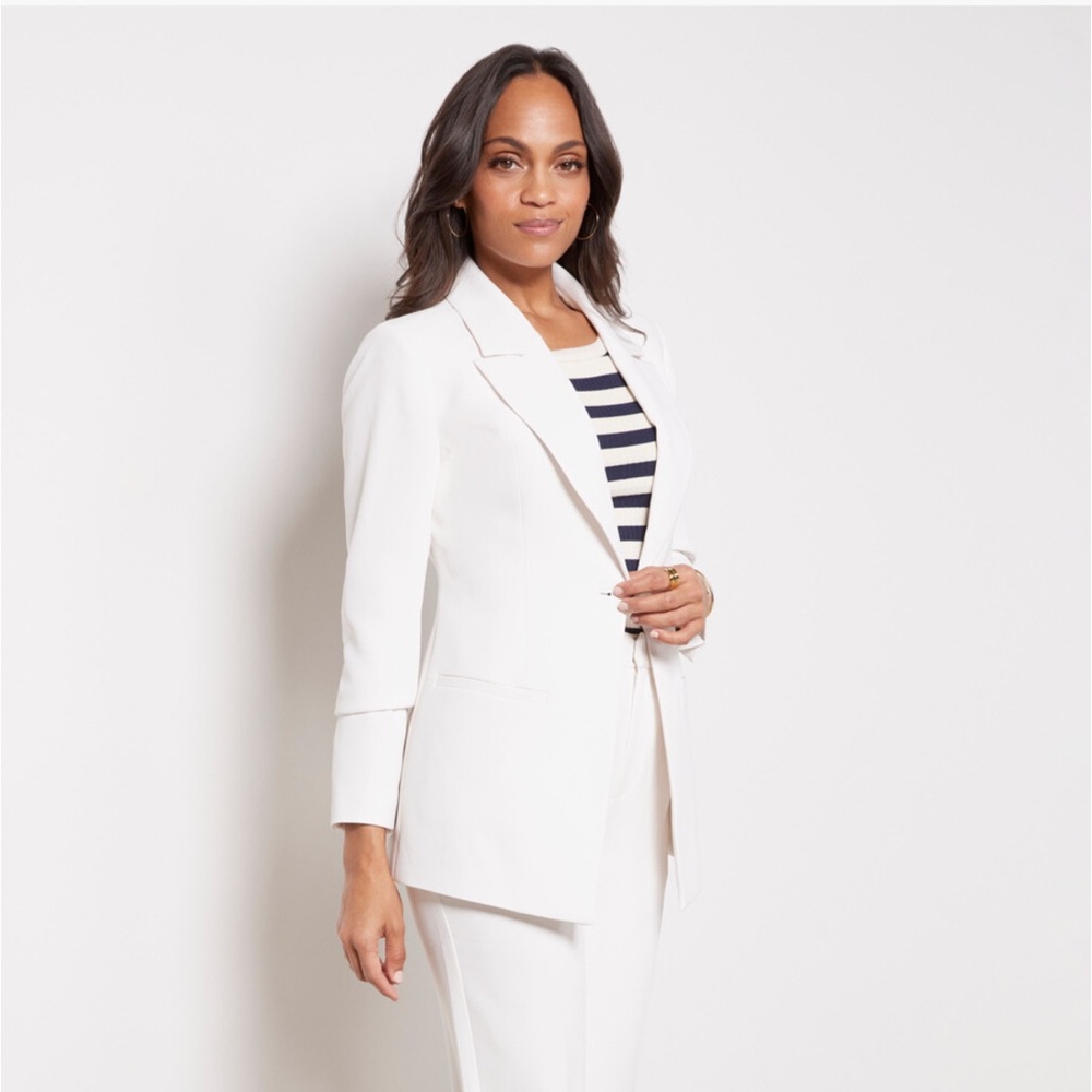 š¤ NWT Good American Fitted Blazer Ivory Size 2 MEDIUM - Picture 1 of 12